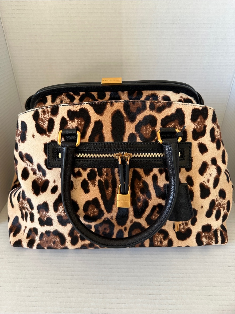 Authentic Dolce & Gabbana Large Miss Brigitte Calf Hair Bag Leopard Print - Picture 2 of 14